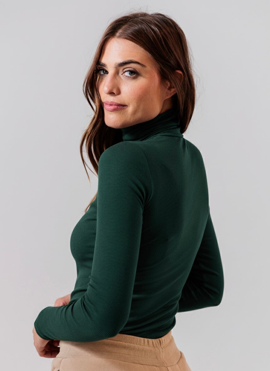 Ribbed Turtleneck — Forest Green