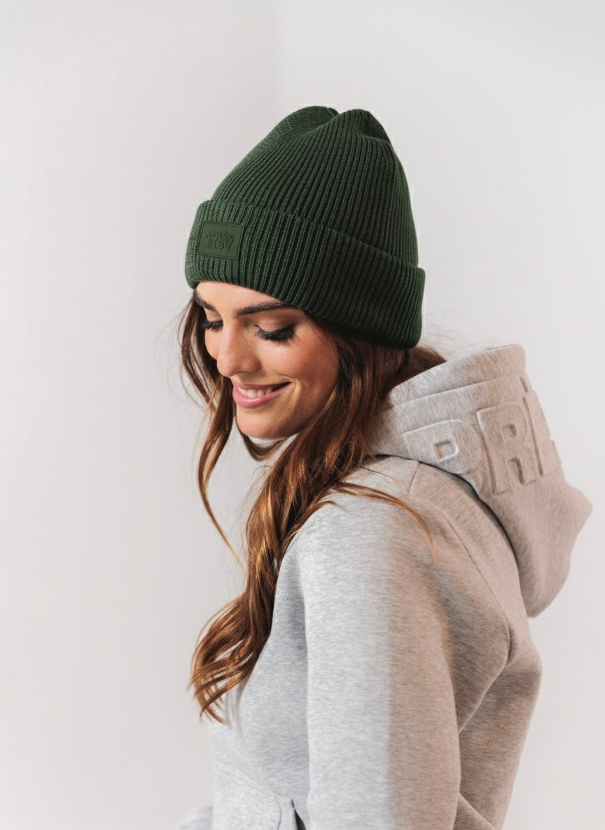 100% Merino Wool Beanie — Forest Green