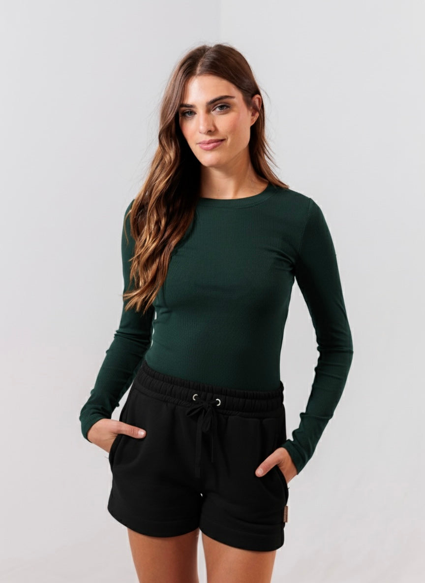 Essential Ribbed Long Sleeve — Forest Green